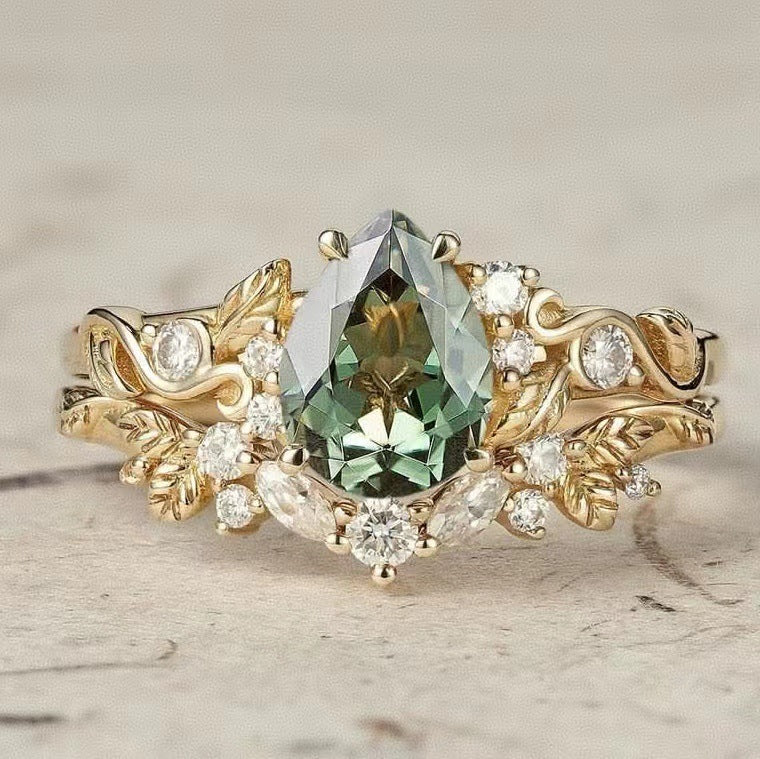 Floral Crystal Inlay Gold Tone Alloy Ring