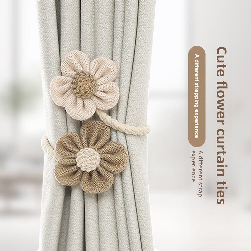 Floral curtain tieback strap bendable punch-free design