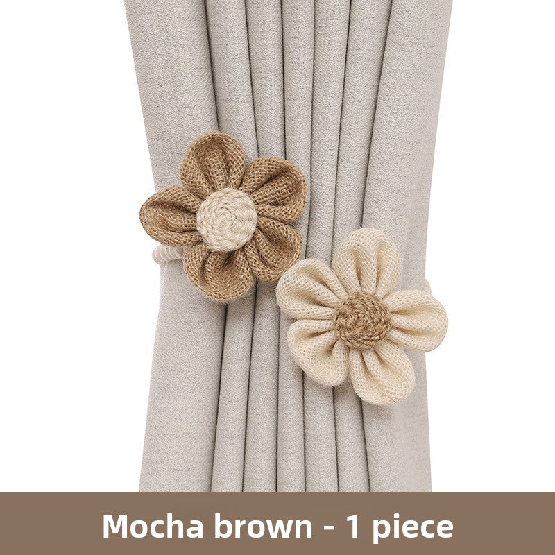 Floral curtain tieback strap bendable punch-free design