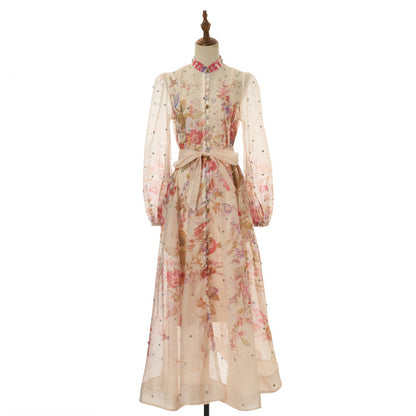Floral Diamond Off-Shoulder Ruffle Dress
