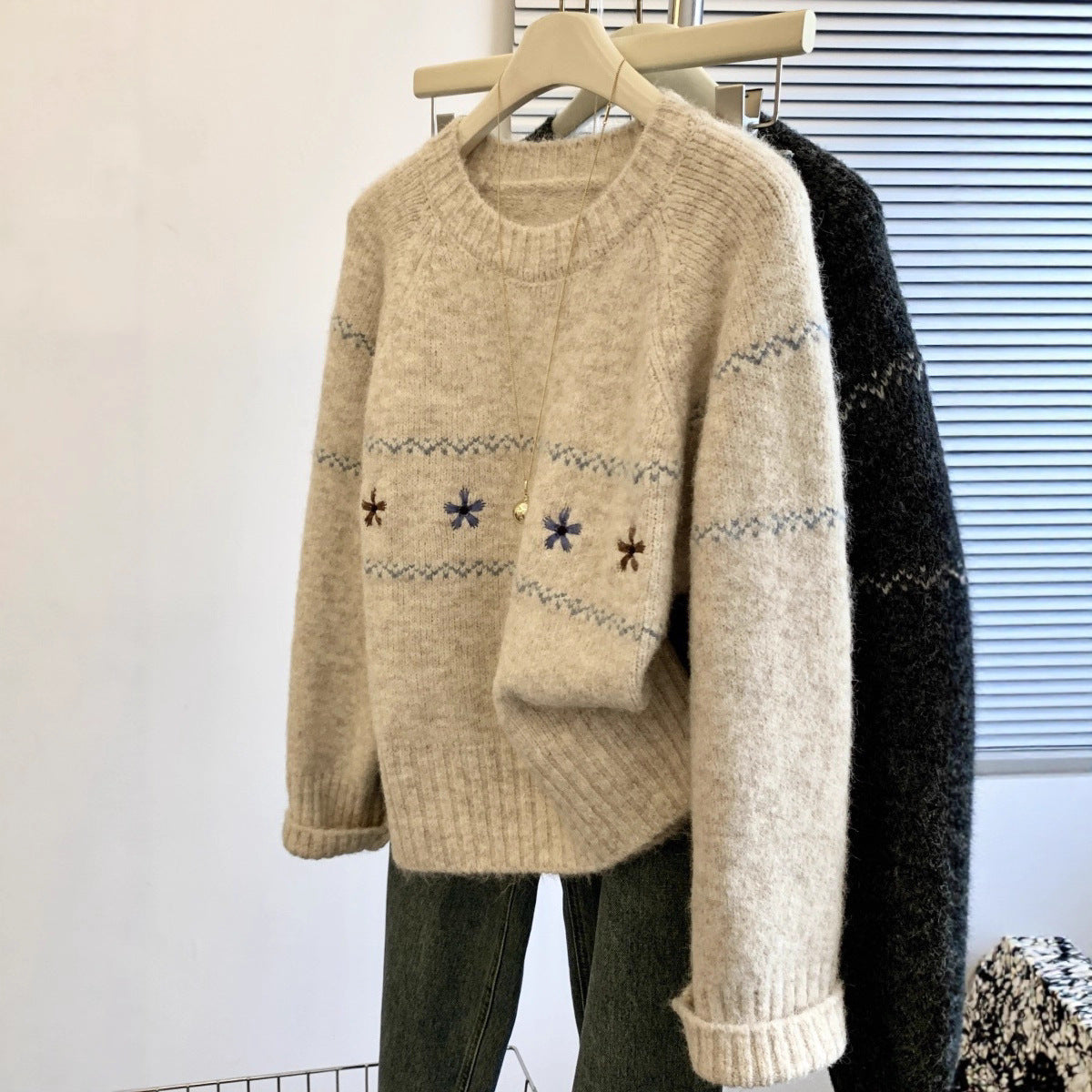 Floral Embroidered Knit Sweater