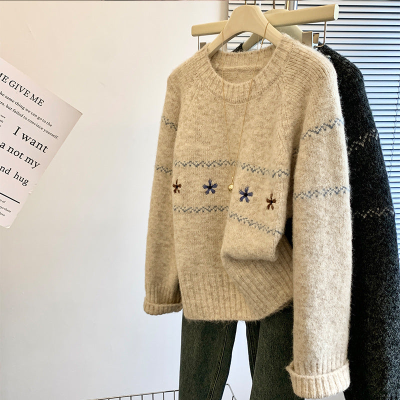 Floral Embroidered Knit Sweater