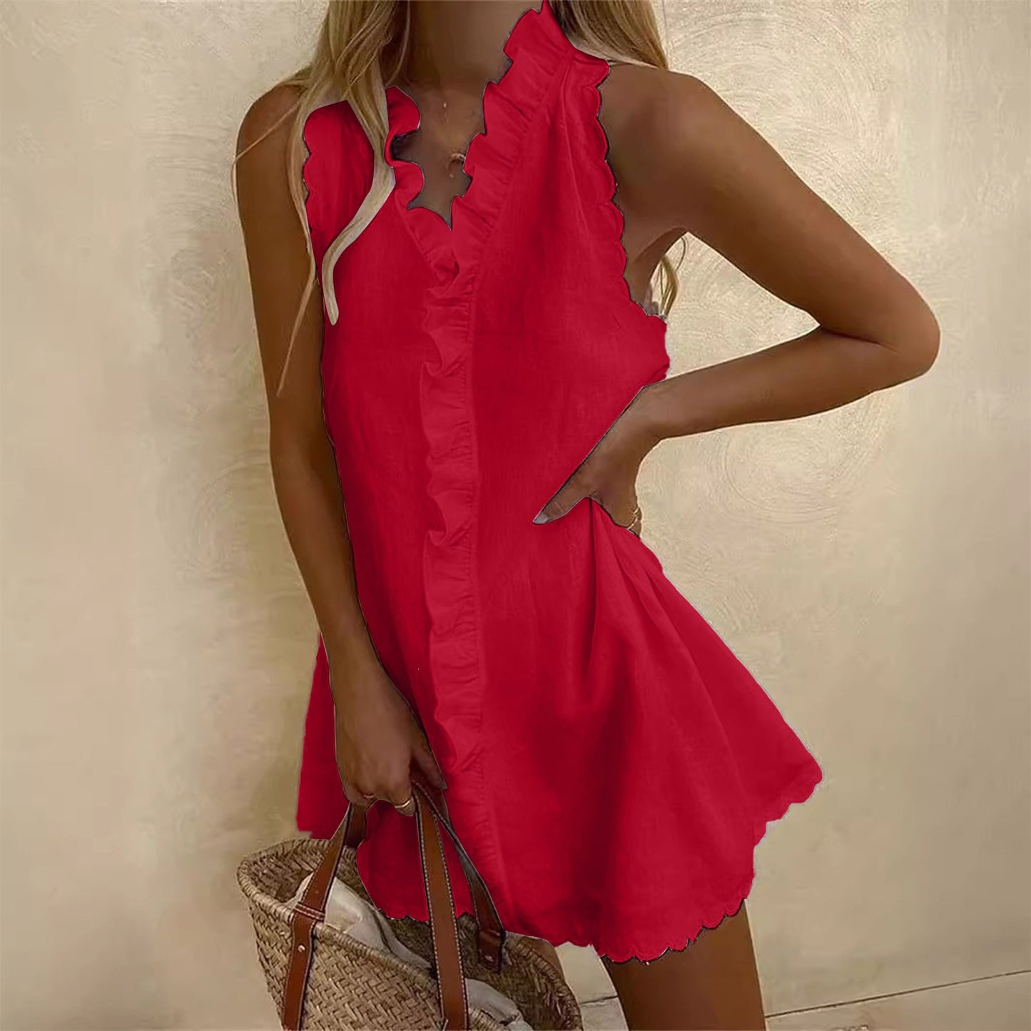 Floral Embroidered Linen Summer Dress