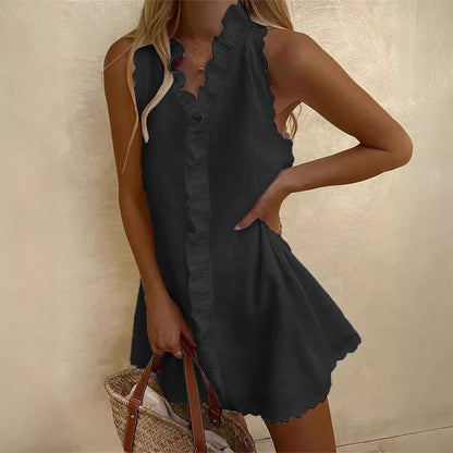 Floral Embroidered Linen Summer Dress