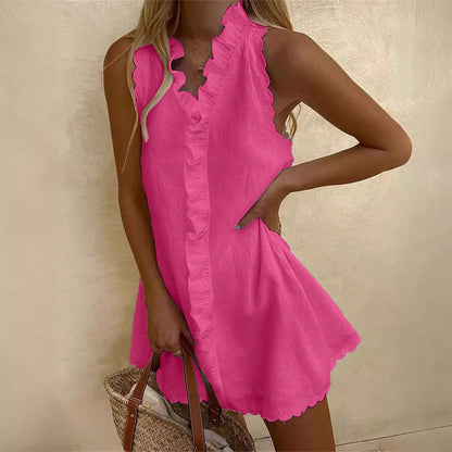 Floral Embroidered Linen Summer Dress