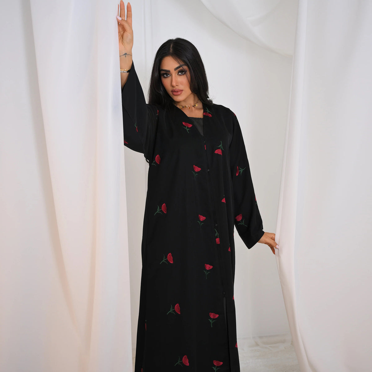 Floral Embroidered Open Front Cardigan
