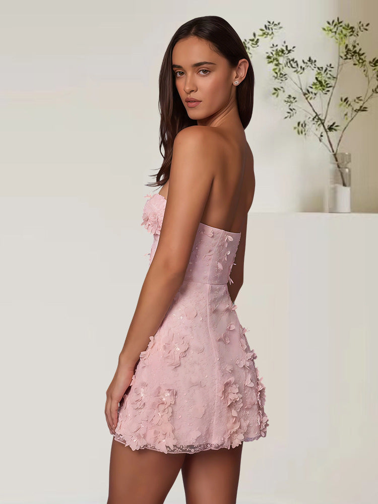 Floral Embroidered Tube Top Dress