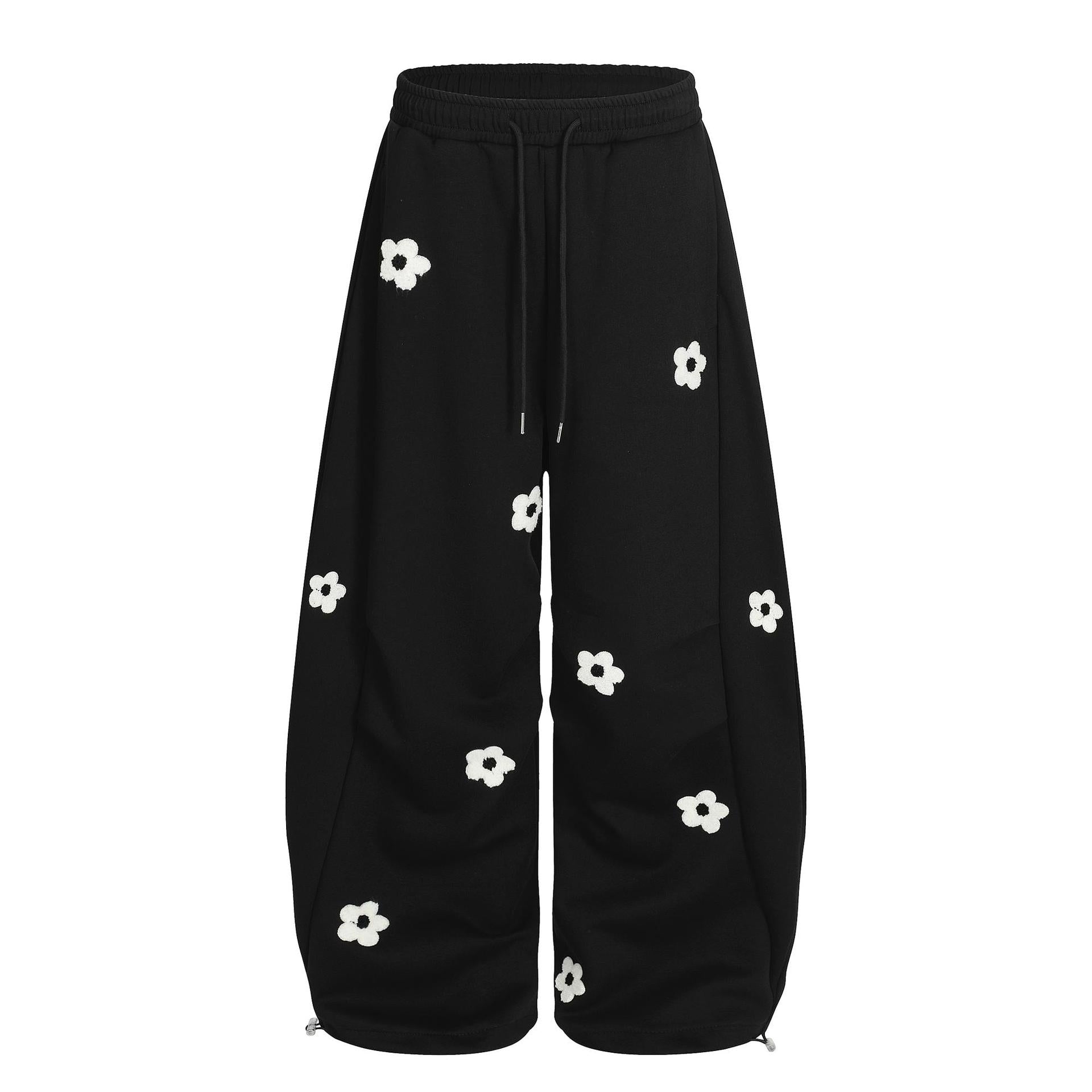 Floral Embroidery Curved Blade Sweatpants - Unisex