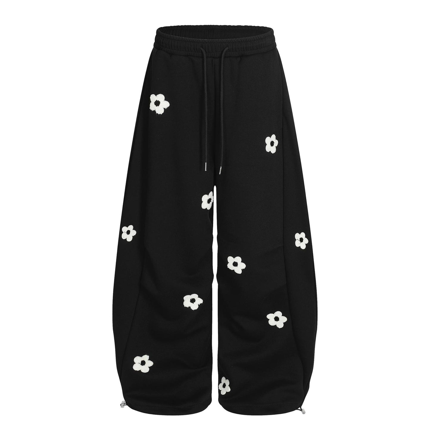 Floral Embroidery Curved Blade Sweatpants - Unisex