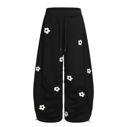 Floral Embroidery Curved Blade Sweatpants - Unisex
