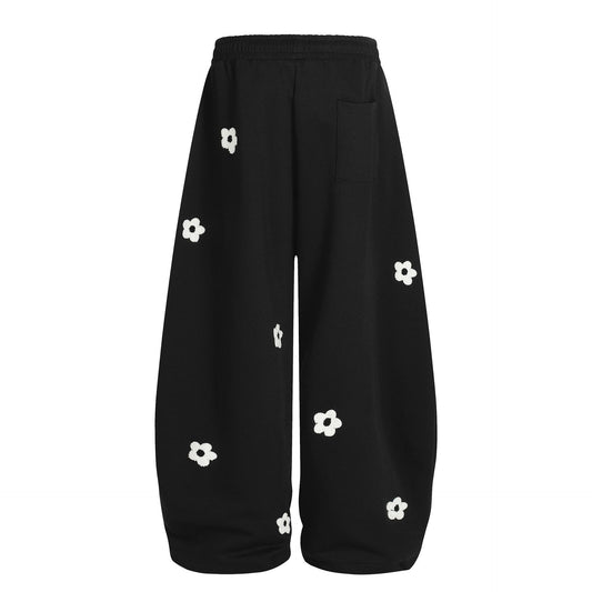Floral Embroidery Curved Blade Sweatpants - Unisex