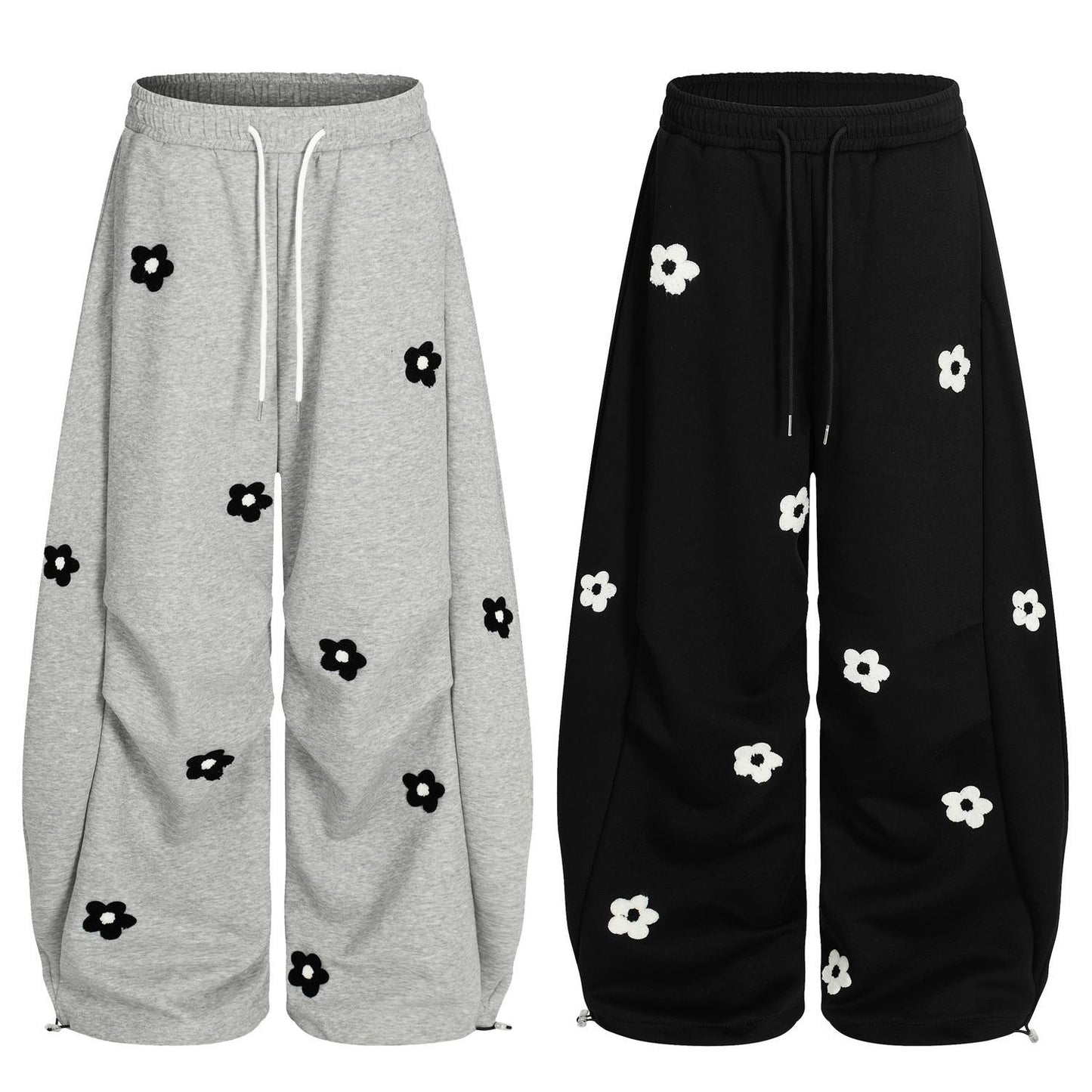 Floral Embroidery Curved Blade Sweatpants - Unisex