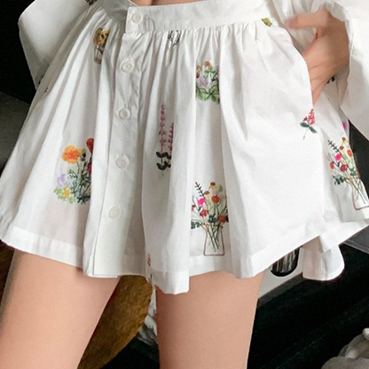 Floral Embroidery Lace Shirt and Skirt Set