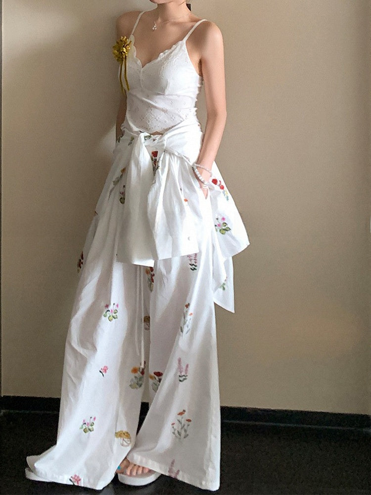 Floral Embroidery Lace Shirt and Skirt Set