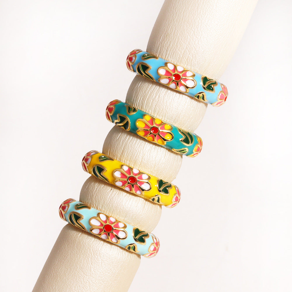 Floral Enamel Gold Plated Ring