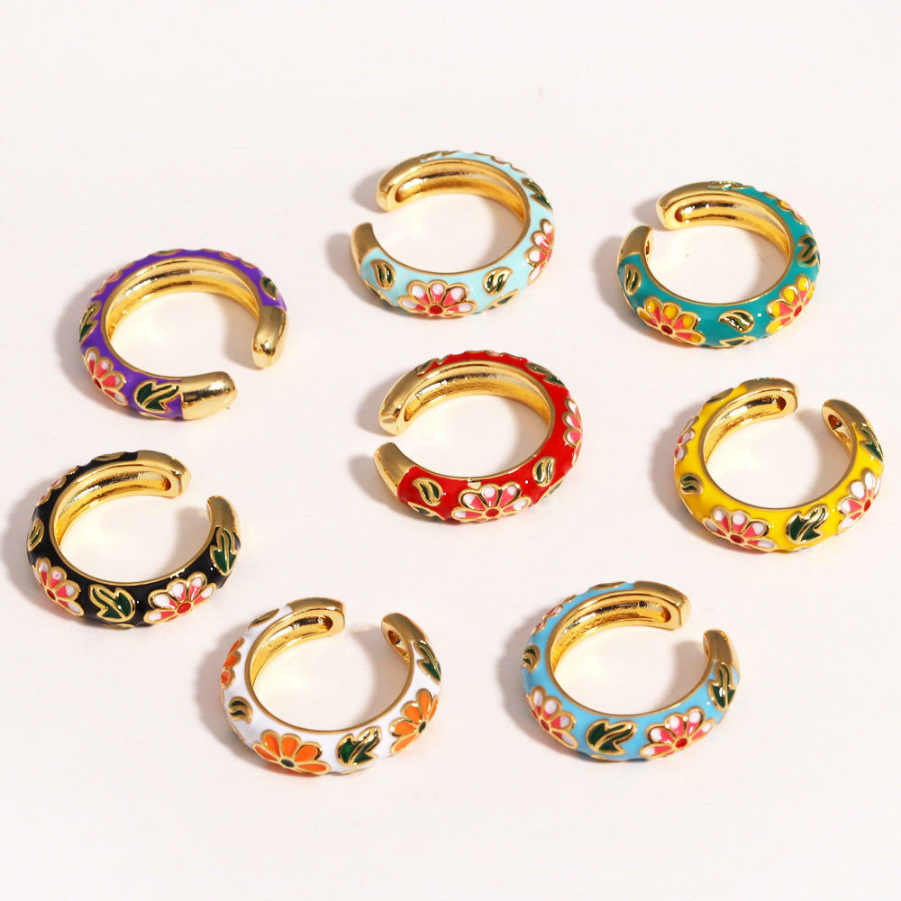 Floral Enamel Gold Plated Ring