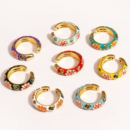 Floral Enamel Gold Plated Ring