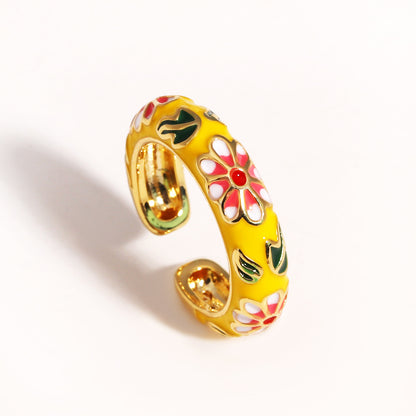 Floral Enamel Gold Plated Ring
