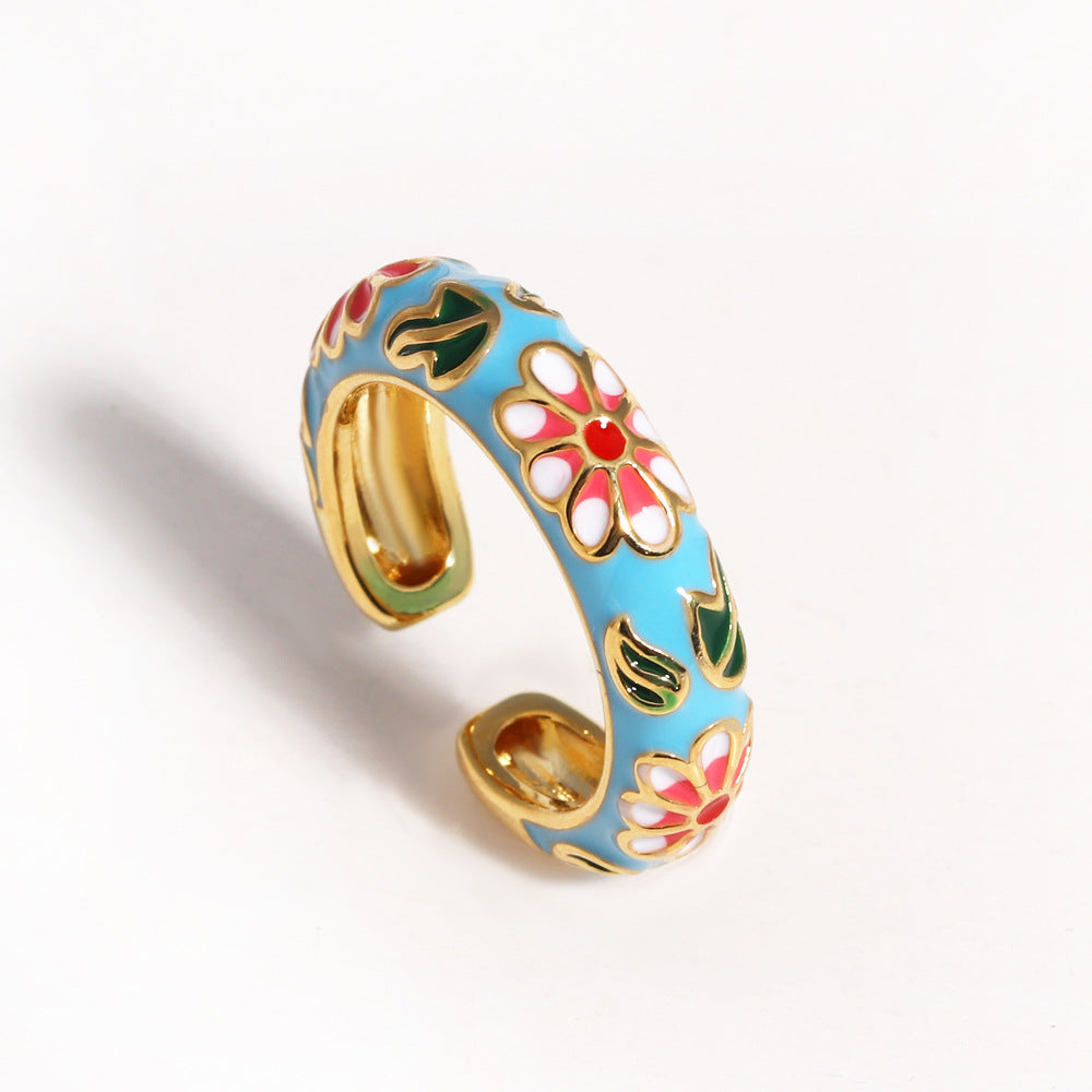 Floral Enamel Gold Plated Ring
