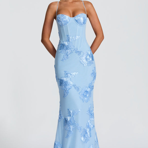 Floral Evening Dress with Backless Design