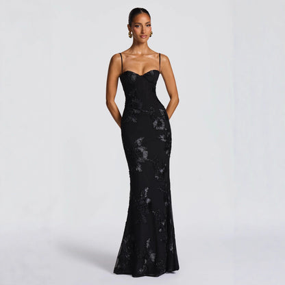 Floral Evening Dress with Backless Design