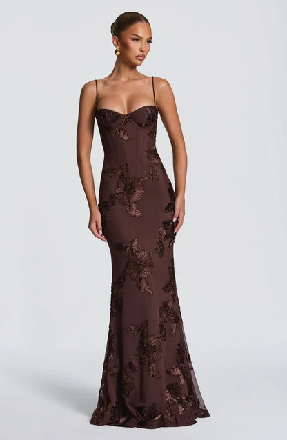 Floral Evening Dress with Backless Design