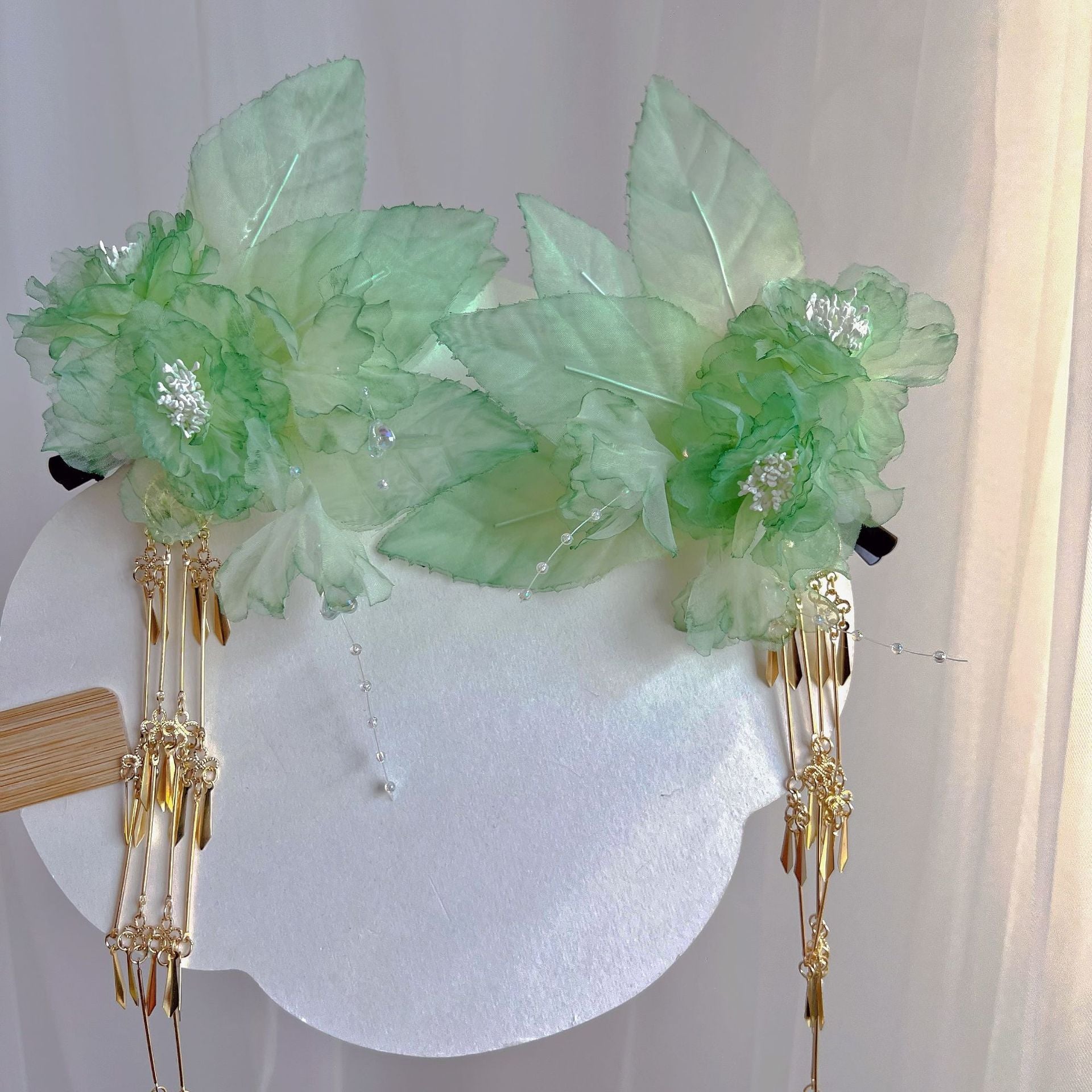 Floral Green Hair Clip Antique Hanfu Headwear