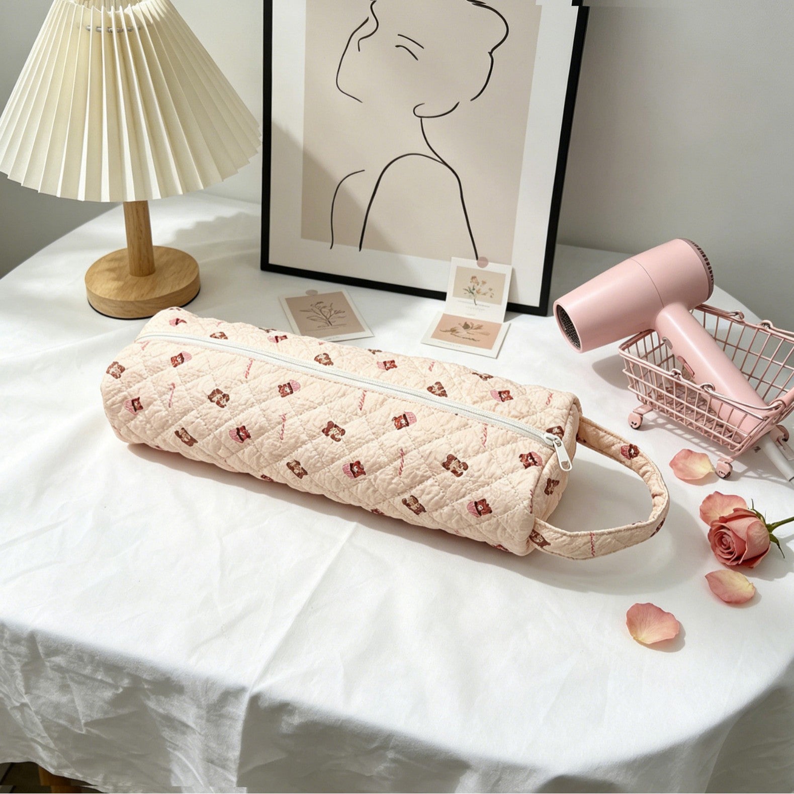 Floral Hair Dryer Storage Bag Portable Roll-Up Case