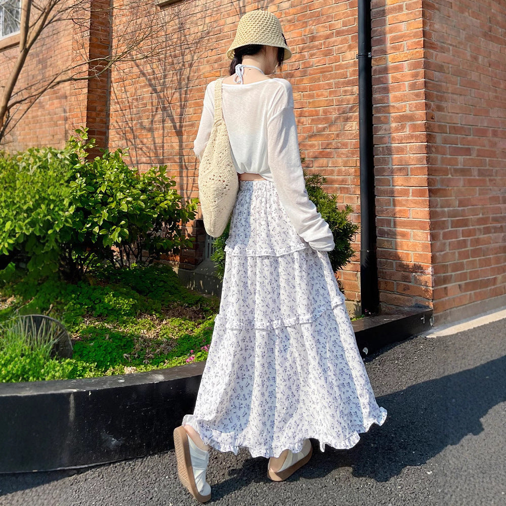Floral half-length skirt