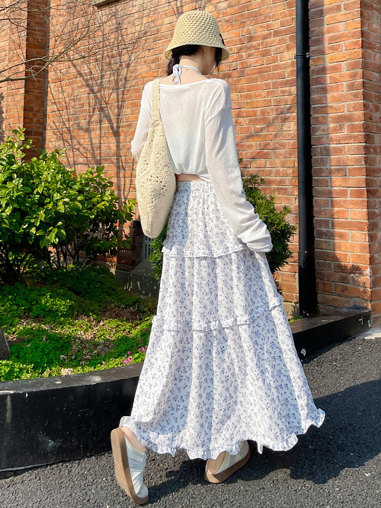 Floral half-length skirt