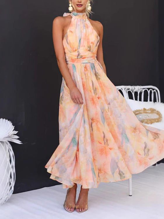 Floral Halter Neck Maxi Dress