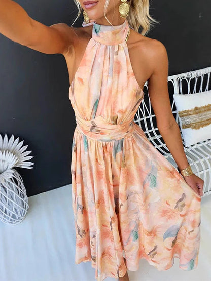Floral Halter Neck Maxi Dress