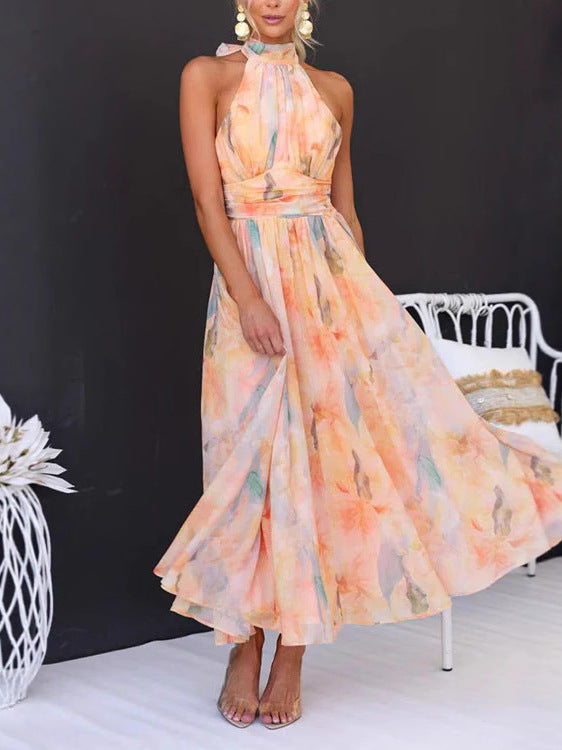 Floral Halter Neck Maxi Dress
