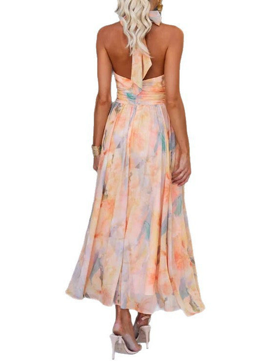 Floral Halter Neck Maxi Dress