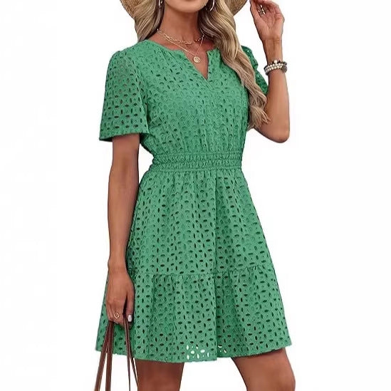 Floral Hem V-Neck Cotton Dress