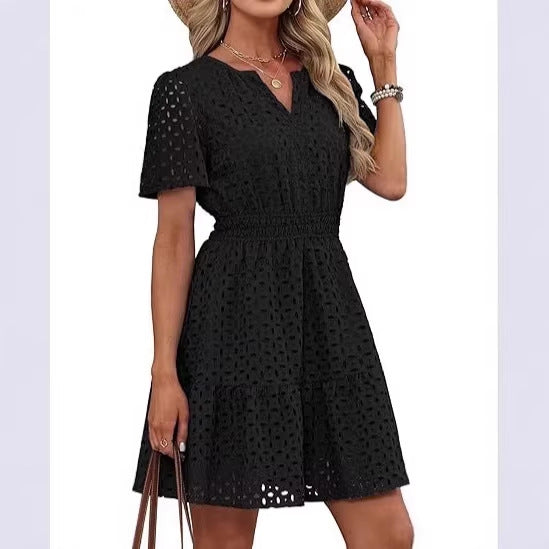 Floral Hem V-Neck Cotton Dress