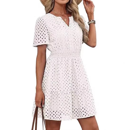 Floral Hem V-Neck Cotton Dress