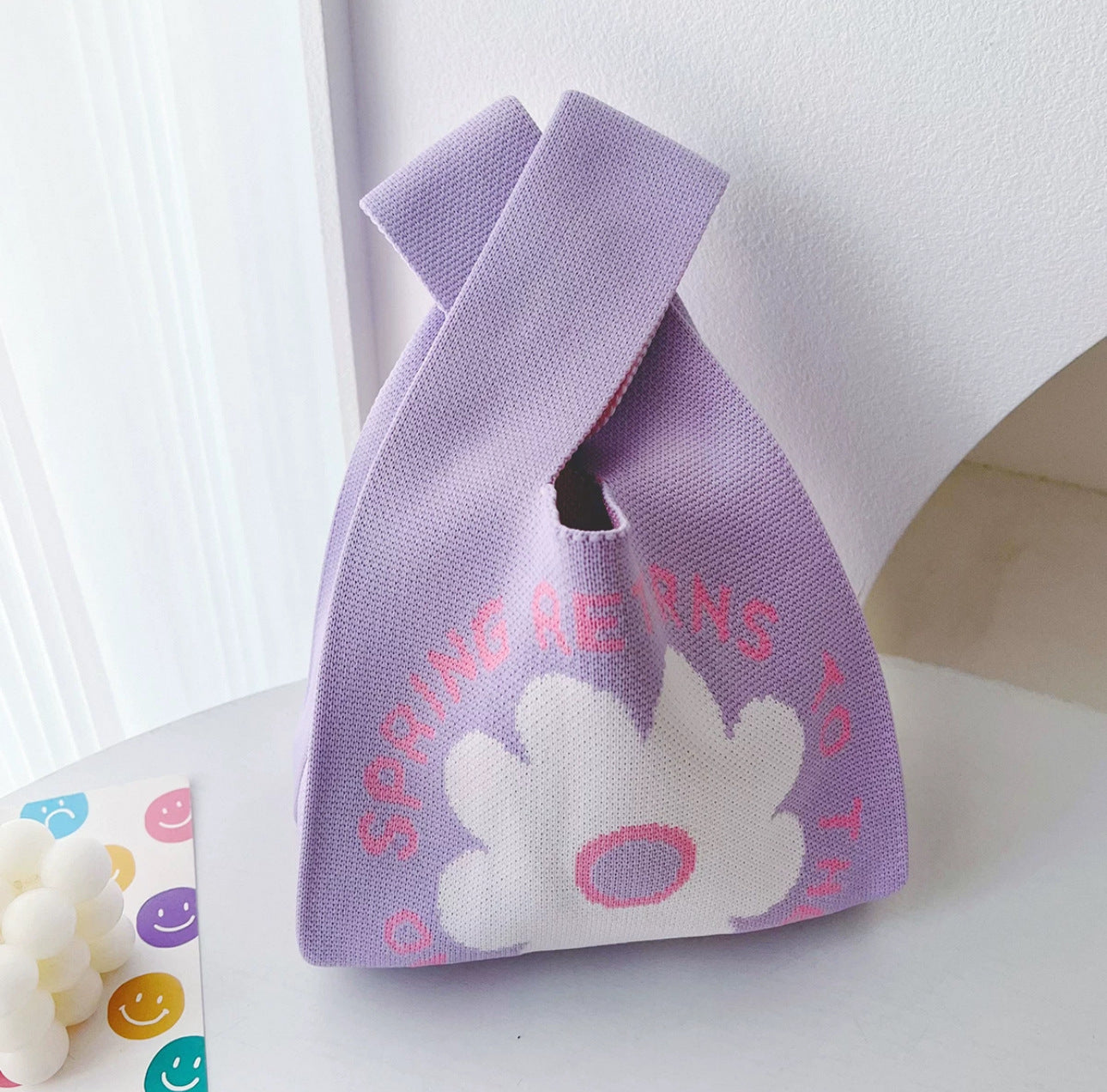 Floral Knitted Tote Bag