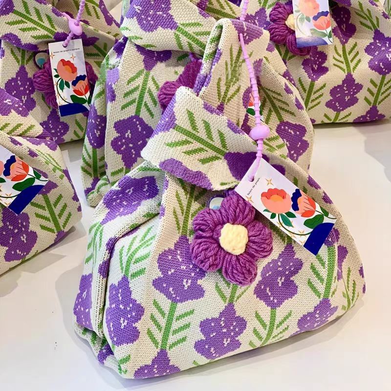 Floral Knitted Tote Bag