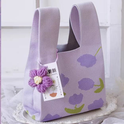 Floral Knitted Tote Bag