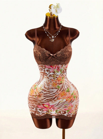 Floral Lace Backless Suspender Skirt