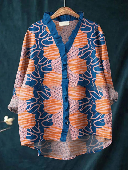 Floral Lace Collar Polyester Blouse