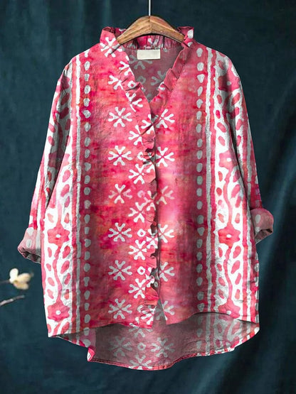 Floral Lace Collar Polyester Blouse