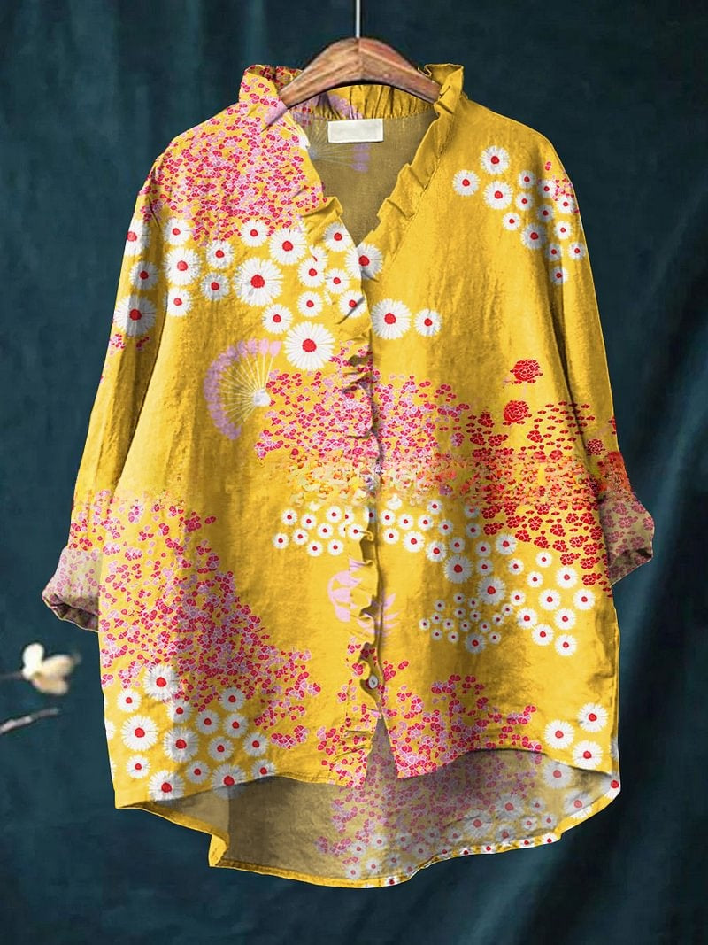 Floral Lace Collar Polyester Blouse