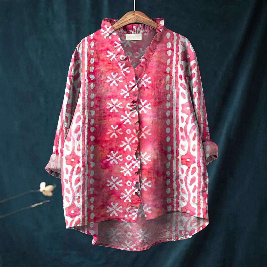 Floral Lace Collar Polyester Blouse