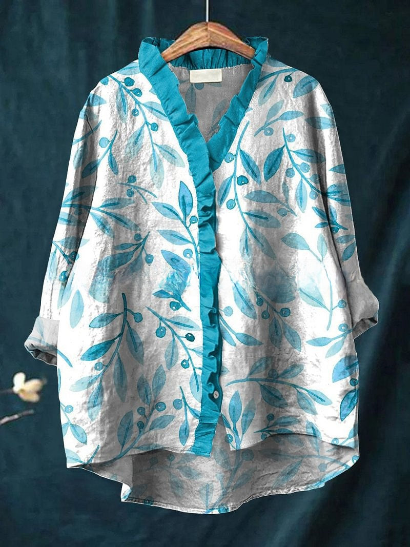 Floral Lace Collar Polyester Blouse
