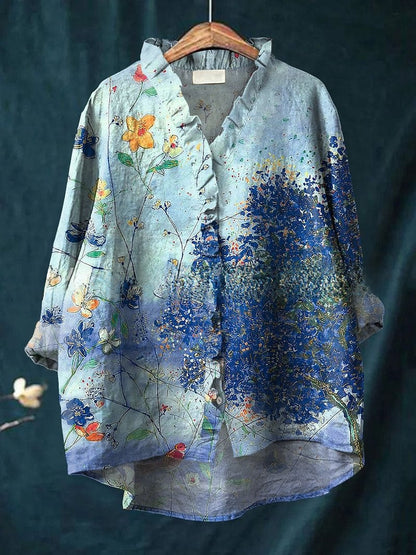 Floral Lace Collar Polyester Blouse