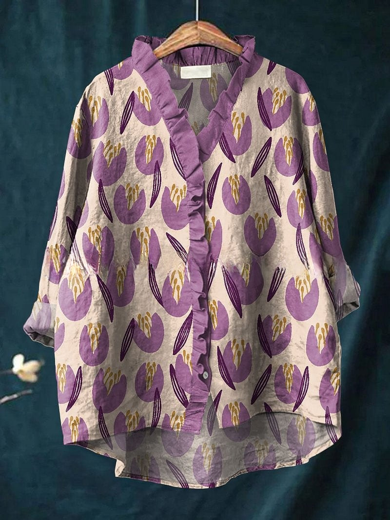 Floral Lace Collar Polyester Blouse