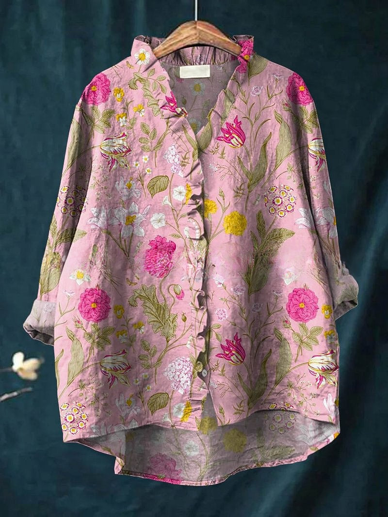 Floral Lace Collar Polyester Blouse