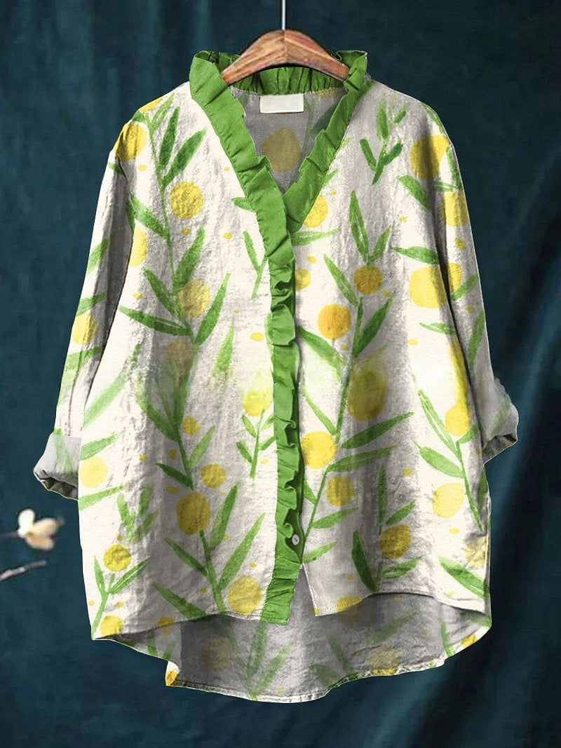 Floral Lace Collar Polyester Blouse